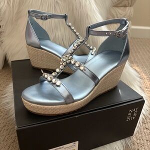 Naturalizer Serena Blue Metallic Strappy Wedge Sandal Y2k